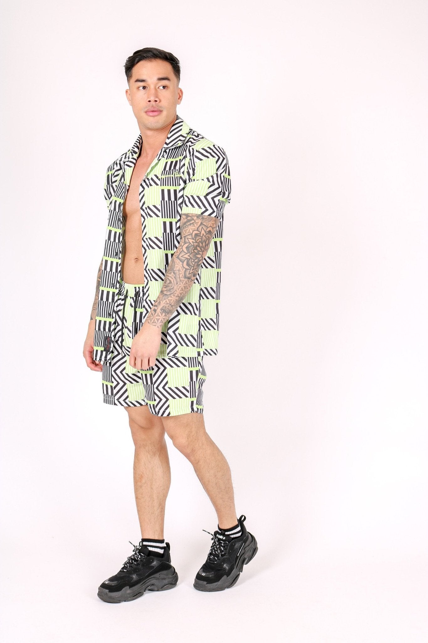 Revere Collar Shirt In Geometric Lime Print - Liquor n Poker