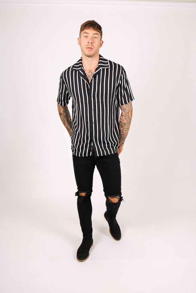 Revere Shirt Black White Fine Pin Stripe Oversized Relaxed Shirt - Liquor n Poker