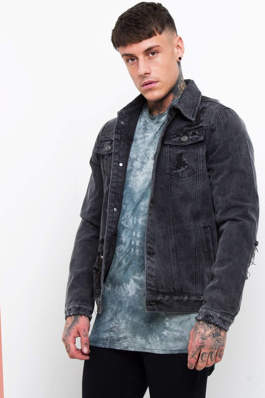 Norton Denim Jacket Washed Black With Distressing - Liquor N Poker LIQUOR N POKER