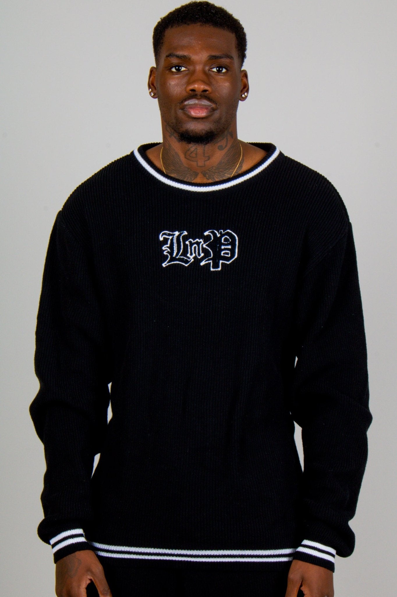 Varsity Lnp Knitted Sweater In Black - Liquor n Poker