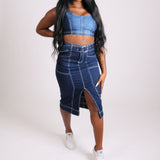 Vice Versa Stretch Midi Skirt With Contrast Stitch - Liquor n Poker