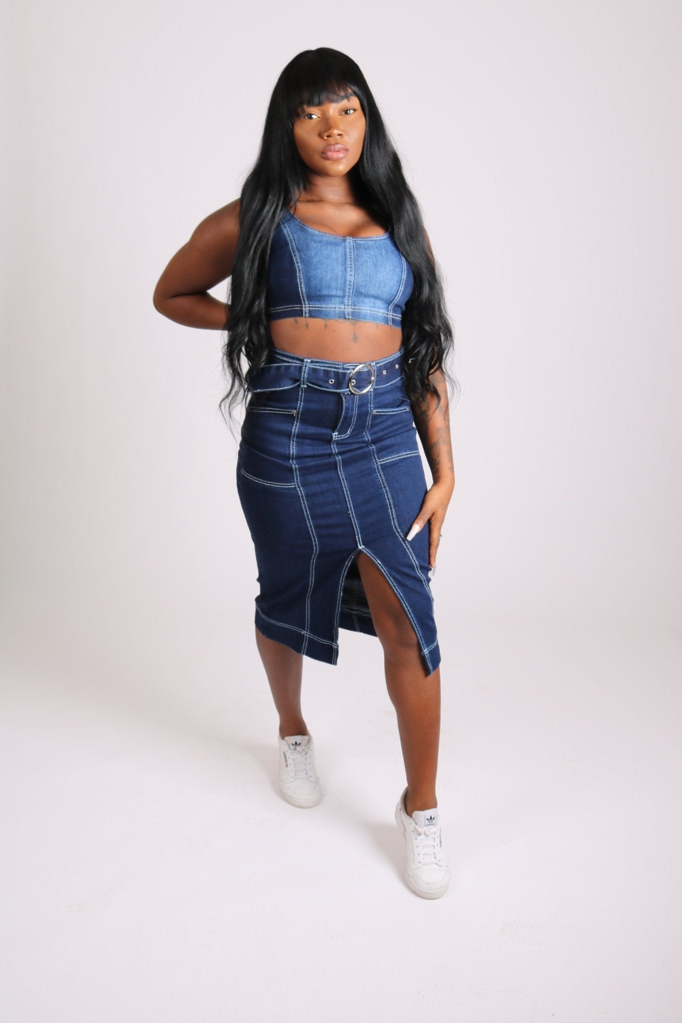 Vice Versa Stretch Midi Skirt With Contrast Stitch - Liquor n Poker
